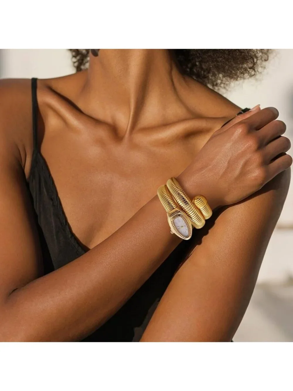Women's White Analog Quartz Asymmetrical Snake Shape Bangle Fit Bracelet Watch